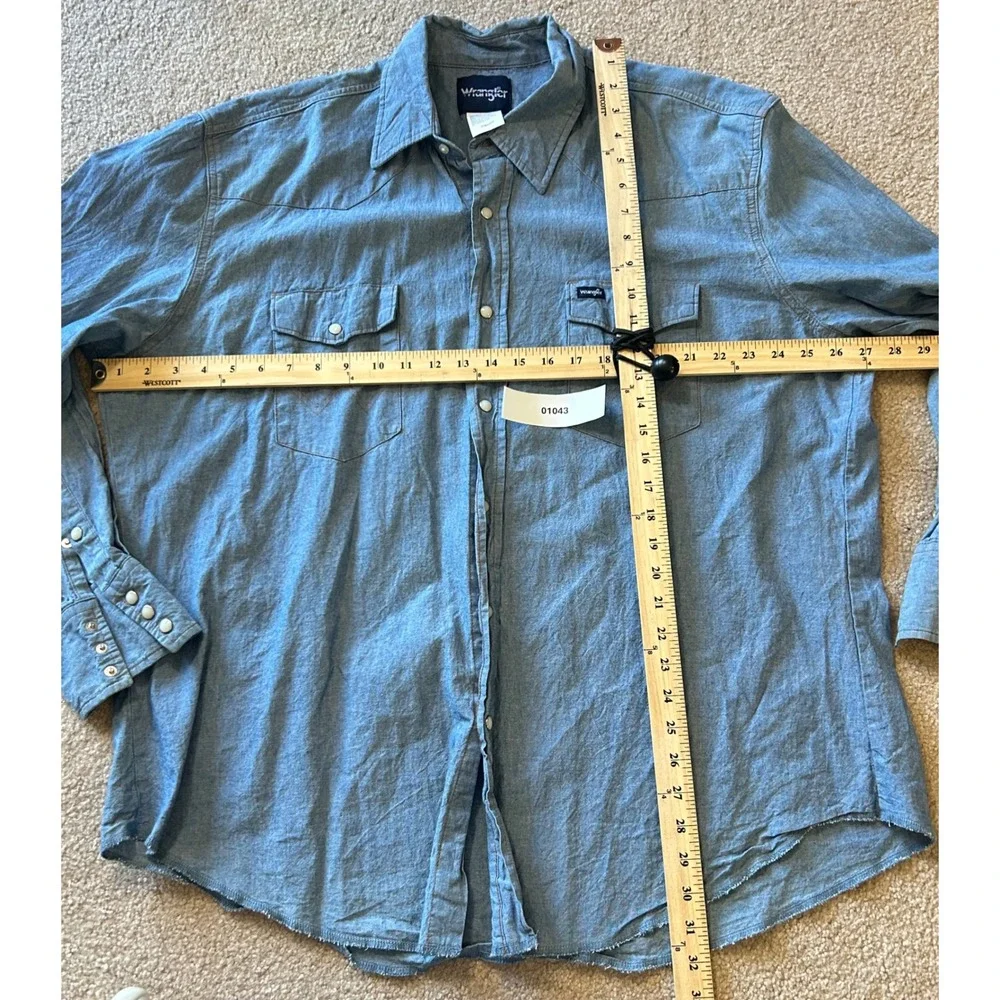 Wrangler Mens Long Sleeve Denim Western Shirt XXL‎ Blue Cotton Western Style - Picture 8 of 8